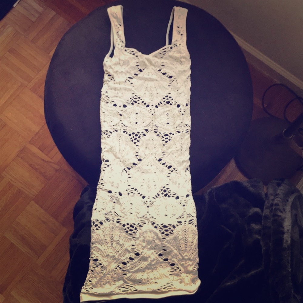 free people crochet stretch dress w black underlay